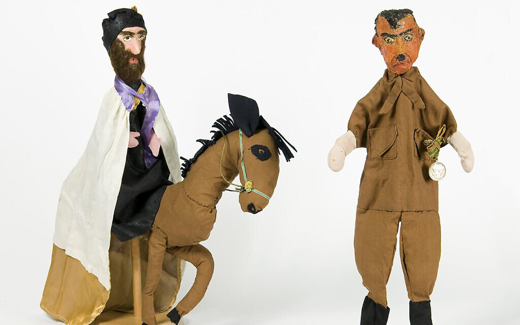 Puppets of Mordechai and Hitler made by Nechama Mayer-Hirsch in 1951. (Courtesy of the Jewish Historical Museum of Amsterdam via JTA)