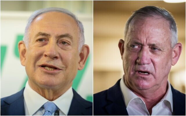 Primeiro Ministro Benjamin Netanyahu (L) Ministro da Defesa Benny Gantz (Yonatan Sindel, David Cohen / Flash90)