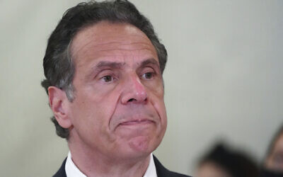 New York Governor Andrew Cuomo speaks at an event at the new Settlement Community Center in the Bronx borough of New York, on March 26, 2021. (Carlo Allegri/Pool Photo via AP)