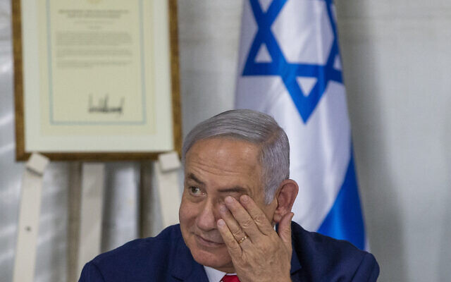 Prime Minister Benjamin Netanyahu convenes his Cabinet to inaugurate a new town named after US President Donald Trump in a gesture of appreciation for the US leader's recognition of Israeli sovereignty over the Golan Heights on June 16, 2019. (AP Photo/Ariel Schalit)