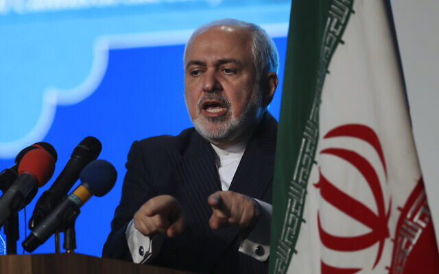 Iran's Foreign Minister Mohammad Javad Zarif addresses a conference in Tehran, Iran, February 23, 2021.  (Vahid Salemi/AP)