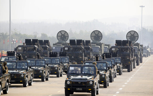 Military vehicles parade during the national Armed Forces Day in Naypyitaw, Myanmar, March 27, 2021 (AP Photo)(AP Photo)