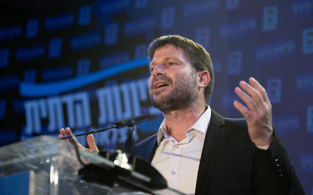 Leader of the Religious Zionism party Bezalel Smotrich on election night, March 23, 2021. (Sraya Diamant/Flash90)