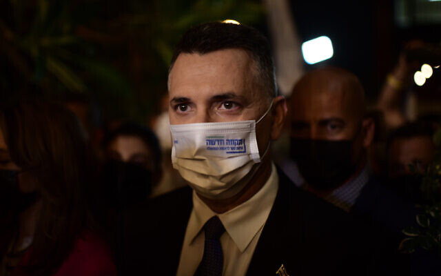 New Hope leader Gideon Sa’ar at party headquarters in Tel Aviv on March 23, 2021. (Tomer Neuberg/Flash90)