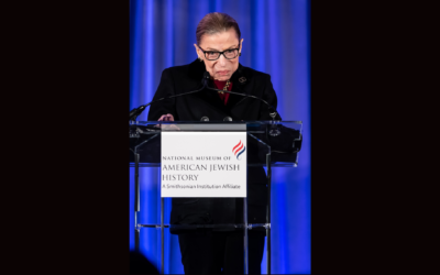 US Supreme Court Justice Ruth Bader Ginsburg speaks at the National Museum Of American Jewish History in Philadelphia, Dec. 19, 2019. (Gilbert Carrasquillo/Getty Images via JTA)