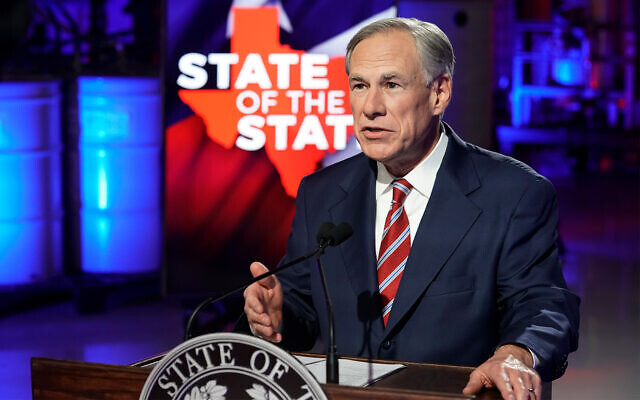 Texas Gov. Greg Abbott prepares to deliver his State of the State speech in Lockhart, Texas, Feb. 1, 2021. (Bob Daemmrich/Pool Photo via AP)