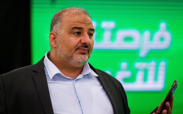 Ra'am party leader Mansour Abbas at the party headquarters in Tamra, on election night, March 23, 2021. (Flash90)