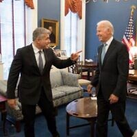 Then-finance minister Yair Lapid meets with Then-US vice president Joe Biden in Washington, DC, in 2013. (courtesy/ File)