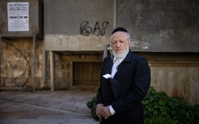 Yehuda Meshi-Zahav, former chairman of Israel's ZAKA rescue unit, poses for a photo in the ultra-Orthodox neighborhood of Mea Shearim, Jerusalem, January 19, 2021. (Yonatan Sindel/Flash90)