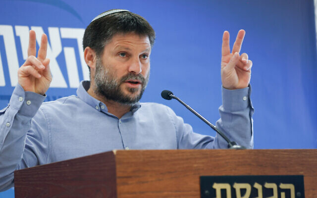 Religious Zionism leader Bezalel Smotrich speaks during a Knesset faction meeting on April 26, 2021. (Yonatan Sindel/Flash90)