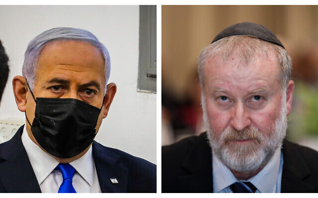 Prime Minister Benjamin Netanyahu (left) and Attorney General Avichai Mandelblit (right). (Flash90)