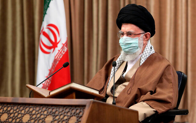 Iranian Supreme Leader Ayatollah Ali Khamenei attends a meeting in Tehran, Iran, on April 14, 2021. (Office of the Iranian Supreme Leader via AP)