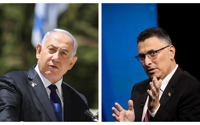 Prime Minister Benjamin Netanyahu (L) and New Hope leader Gideon Sa'ar (R). (Flash90)