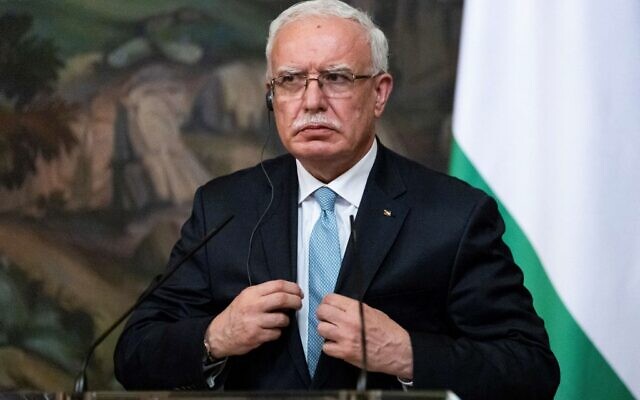 Palestinian Authority Foreign Minister Riyad al-Maliki, holds a press conference following a meeting in Moscow on May 5, 2021. (Alexander Zemlianichenko / POOL / AFP)