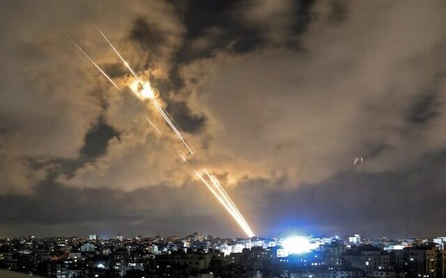 Rockets are launched towards Israel from Gaza City on May 20, 2021. (Mahmud Hams/AFP)