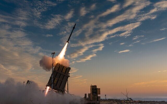 Iron Dome in action, on May 13, 2021. (Avichai Socher/IDF)