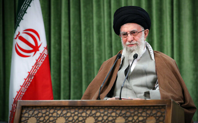 Iran's Supreme Leader Ayatollah Ali Khamenei addresses the nation in a televised speech marking the Iranian New Year, in Tehran, Iran, March 21, 2021. (Office of the Iranian Supreme Leader via AP)