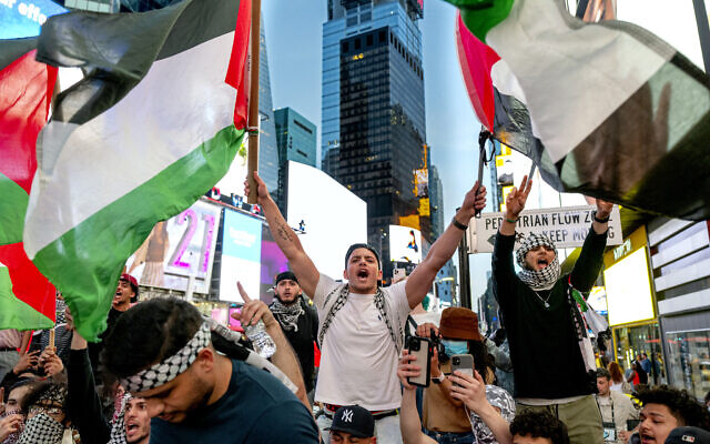 Illustrative: Pro-Palestinian marchers in New York, Thursday, on May 20, 2021. (AP Photo/Craig Ruttle)