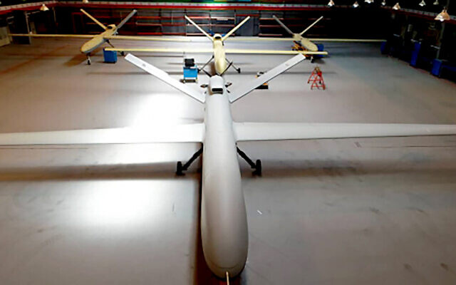 In this photo released on May 21, 2021, by Sepahnews, the website of the Iranian Revolutionary Guard, a new drone, called Gaza, is displayed in an undisclosed location in Iran. (Sepahnews via AP)