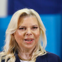 Sara Netanyahu at a voting station in Jerusalem, during national elections, on March 23, 2021. (Marc Israel Sellem/POOL)