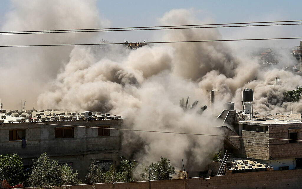Smoke billows after an Israeli airstrike in Rafah, in the southern Gaza Strip, May 18, 2021. (Abed Rahim Khatib/Flash90)