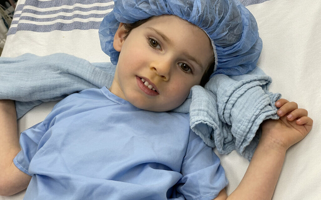 Benny Landsman, 4, at Dayton Children’s Hospital April 8, 2021, before surgery to receive the first clinical trial of a new gene therapy for Canavan disease. (Courtesy of the Landsman family/ via Dayton Jewish Observer)
