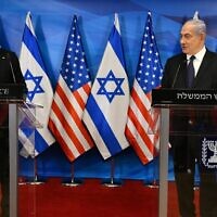 US Secretary of State Antony Blinken speaks alongside Prime Minister Benjamin Netanyahu at the Prime Minister's Office in Jerusalem on May 25, 2021 (Haim Zach / GPO)