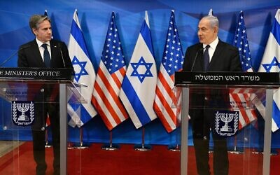 US Secretary of State Antony Blinken speaks alongside Prime Minister Benjamin Netanyahu at the Prime Minister's Office in Jerusalem on May 25, 2021 (Haim Zach / GPO)