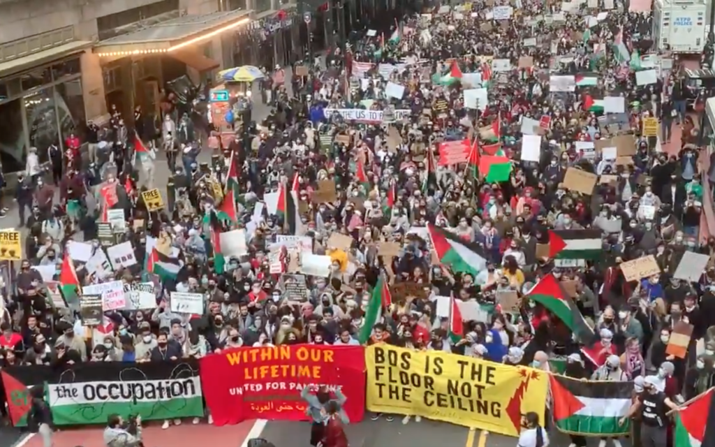 Download Thousands Of Pro Palestinian New Yorkers Pack Midtown In Protest Against Israel The Times Of Israel