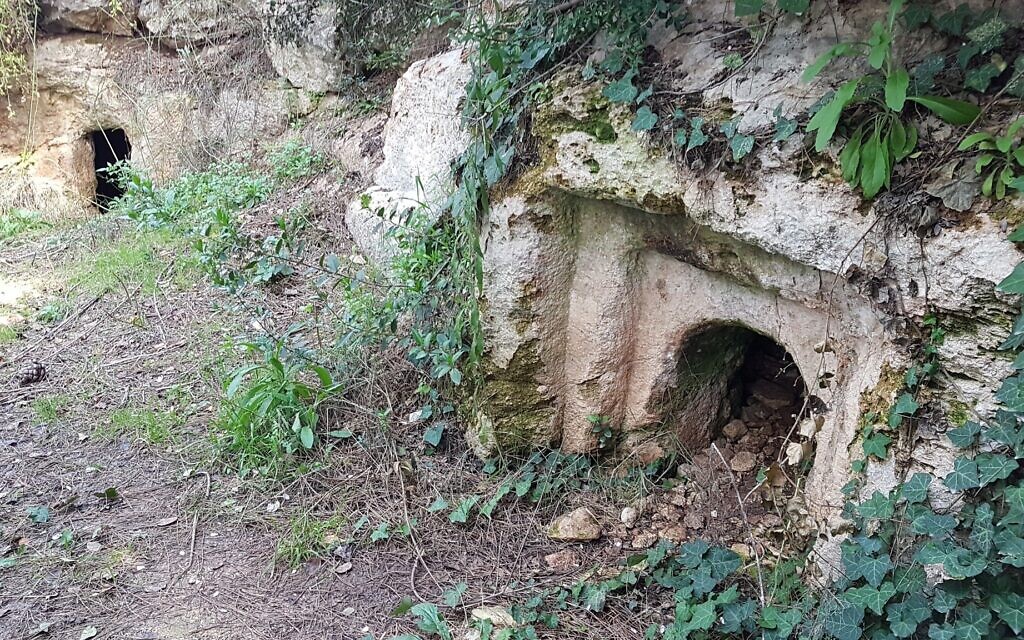 Second Temple-era burial caves at the Wohl Rose Park in Jerusalem, April 2021. (Shmuel Bar-Am)