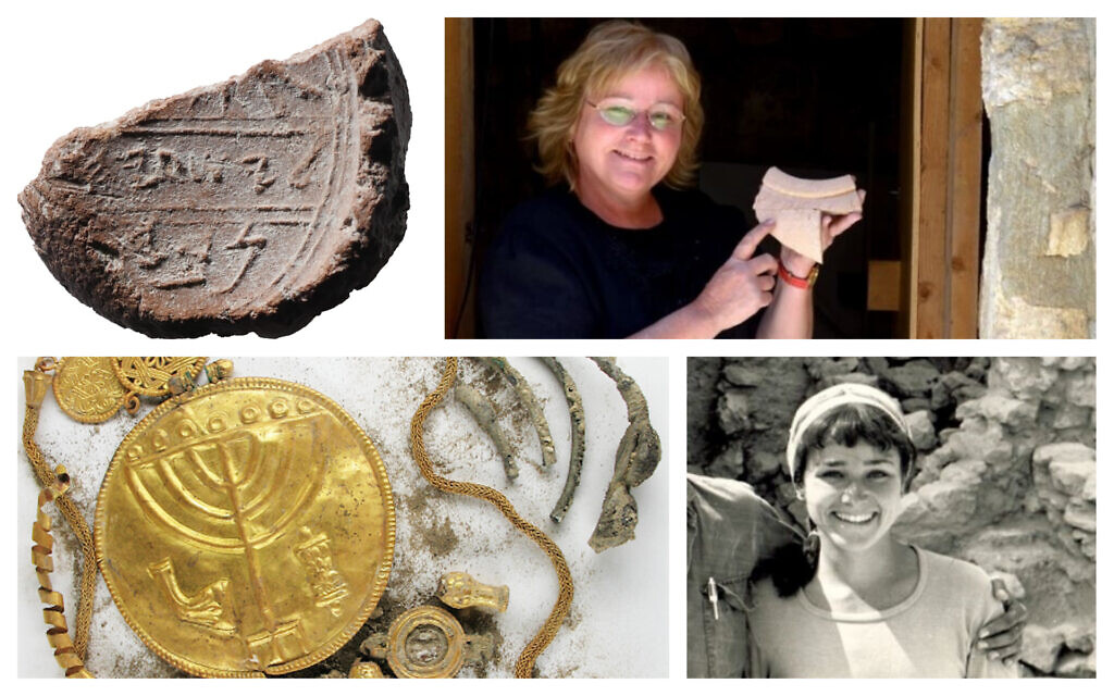 Archaeologist Dr. Eilat Mazar and several of her prominent finds. (Hebrew University/Ouria Tadmor)