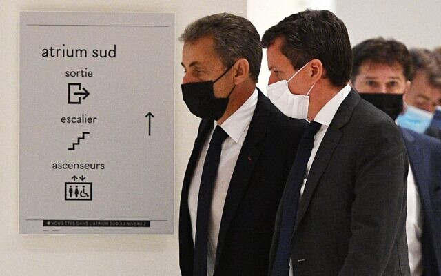 Former French president Nicolas Sarkozy (L) at a court hearing in Paris on June 15, 2021. (Christophe Archambault/AFP)