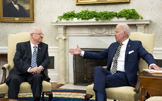 US President Joe Biden meets with Israeli President Reuven Rivlin in the Oval Office June 28, 2021, in Washington, DC. (Doug Mills/New York Times/Pool/Getty Images/AFP)