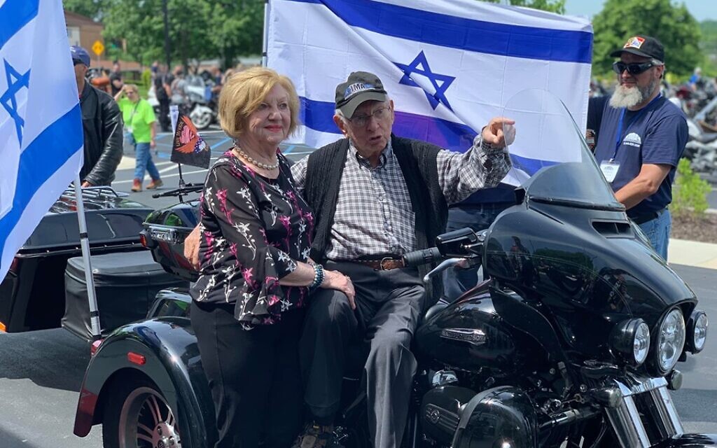 Jewish bikers proudly display the Israeli flag. (Courtesy Jewish Motorcycle Alliance)