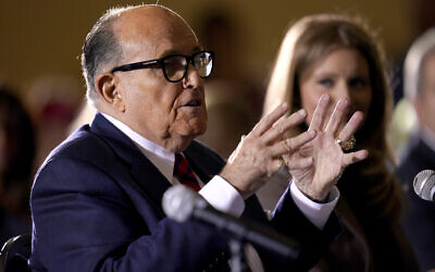 In this November 25, 2020 file photo, former Mayor of New York Rudy Giuliani, a lawyer for President Donald Trump, speaks at a hearing of the Pennsylvania State Senate Majority Policy Committee in Gettysburg, Pennsylvania. (AP/Julio Cortez, File)