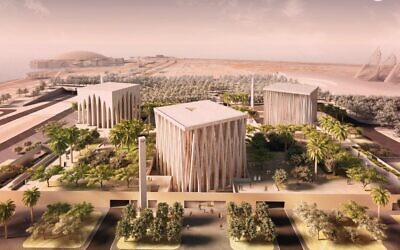 An artistic rendering of the future Abrahamic Family House complex in Abu Dhabi. (Abu Dhabi Government Media Office)