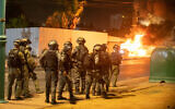 File: Police are seen in Lod during ethnic rioting in the mixed Jewish-Arab city in central Israel, May 12, 2021. (Yossi Aloni/Flash90)