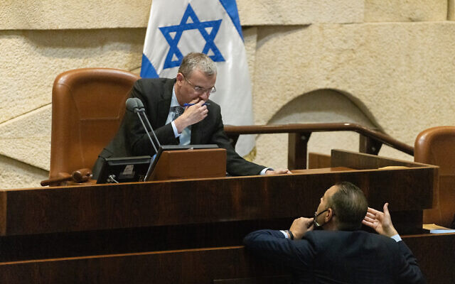 Knesset Speaker Yariv Levin during a special session honoring Jerusalem Day at the Knesset on May 24, 2021. (Olivier Fitoussi/Flash90)