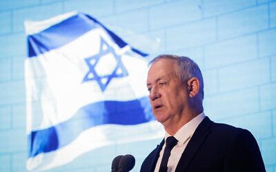 Defense Minister Benny Gantz  speaks at a ceremony in memory of Israeli soldiers who were killed in the Second Lebanon War at the National Hall of Remembrance at Mount Herzl in Jerusalem on June 24, 2021. (Olivier Fitoussi/Flash90)