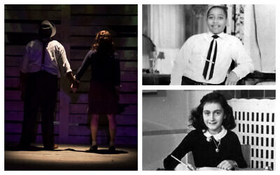 Clockwise from left: A still shot From the play 'Anne and Emmett' (courtesy); Emmett Till, and Anne Frank. (Public domain)