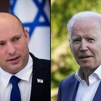 Prime Minister Naftali Bennett (left) and US President Joe Biden. (composite image: AP, Flash90)