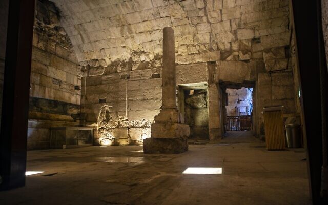 Remains of the 2000-year-old building recently excavated and due to be opened to the public as part of the Western Wall Tunnels Tour in Jerusalem's Old City. (Yaniv Berman/Israel Antiquities Authority)