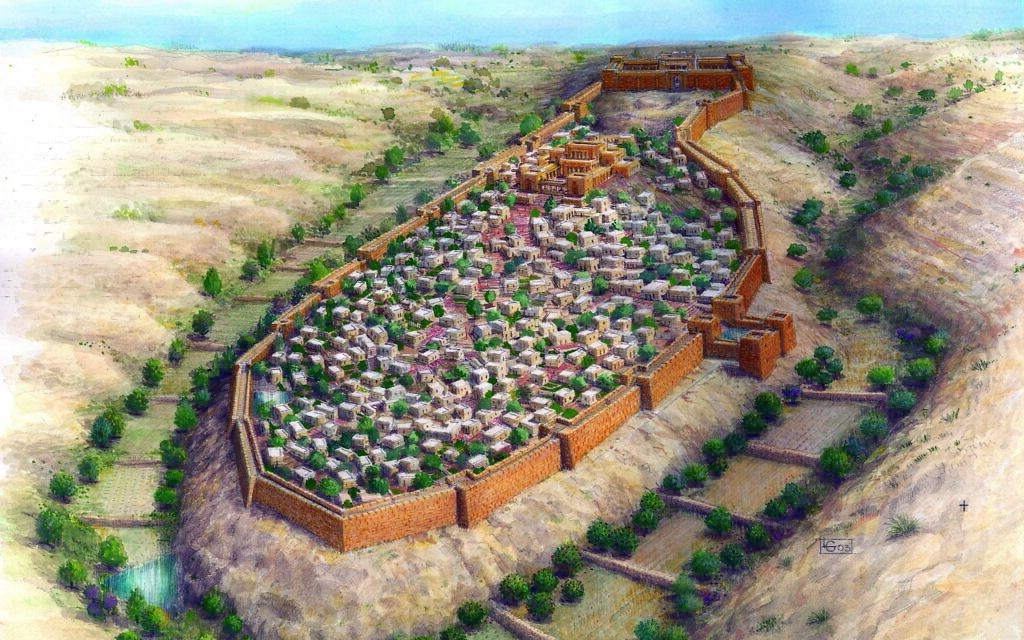 An illustration of what the protective walls surrounding Jerusalem probably looked like during the First Temple era. (Leonardo Gurevitz, City of David Archive)