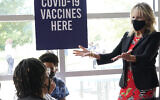 US First Lady Jill Biden encourages recently vaccinated patients to get unvaccinated friends and family to receive their COVID-19 vaccinations during a visit to a popup clinic site at Jackson State University in Jackson, Miss. on June 22, 2021. (AP/Rogelio V. Solis)