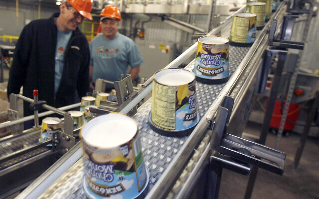 In this March 23, 2010 file photo ice cream moves along the production line at Ben & Jerry’s Homemade Ice Cream, in Waterbury, Vt. (AP Photo/Toby Talbot, File)