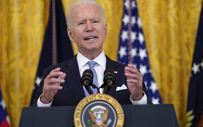 US President Joe Biden speaks about COVID-19 vaccine requirements for federal workers in the East Room of the White House in Washington, Thursday, July 29, 2021. (AP Photo/Susan Walsh)