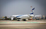 An El Al plane is seen parked at Ben Gurion Airport near Tel Aviv, April 18, 2021. (Yossi Aloni/Flash90)