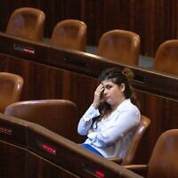 New Hope MK Sharren Haskel in the plenum hall of the Knesset, June 9, 2021. (Olivier Fitoussi/FLASH90)