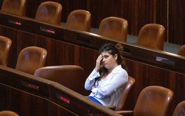 New Hope MK Sharren Haskel in the plenum hall of the Knesset, June 9, 2021. (Olivier Fitoussi/FLASH90)