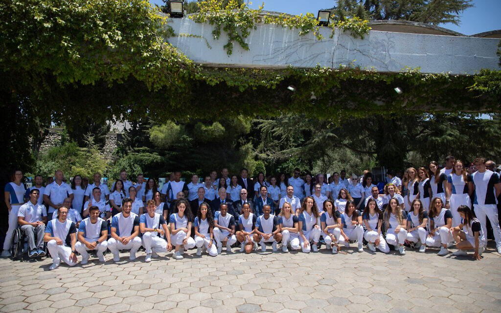 The Israeli Olympic and Paralympics delegation competing at the upcoming Olympic Games in Tokyo attends a ceremony at the President's Residence in Jerusalem on June 23, 2021. (Olivier Fitoussi/Flash90)